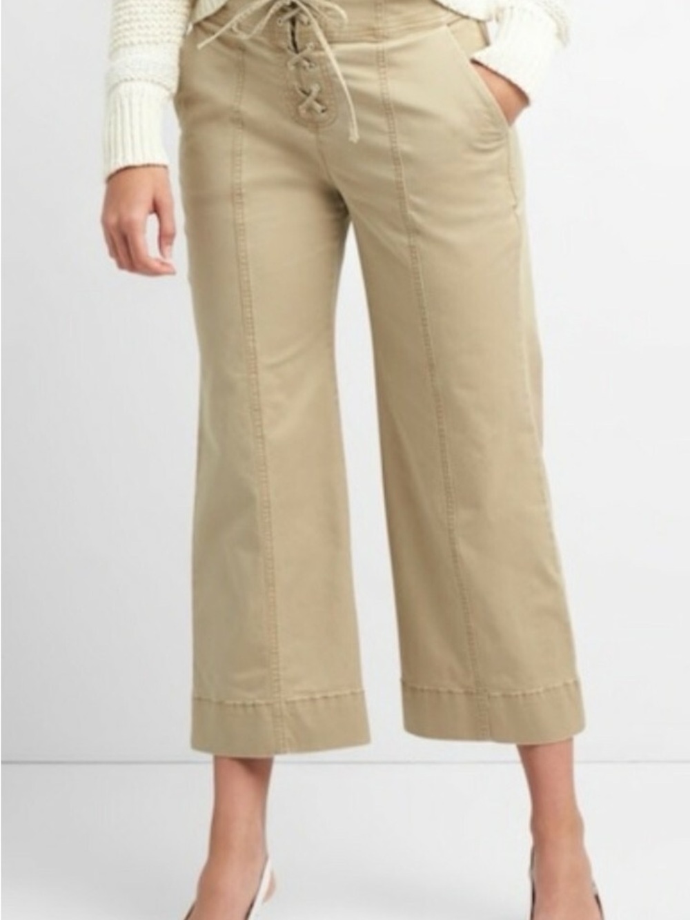 GAP Lace-Up Wide Leg Cropped Pants in Khaki